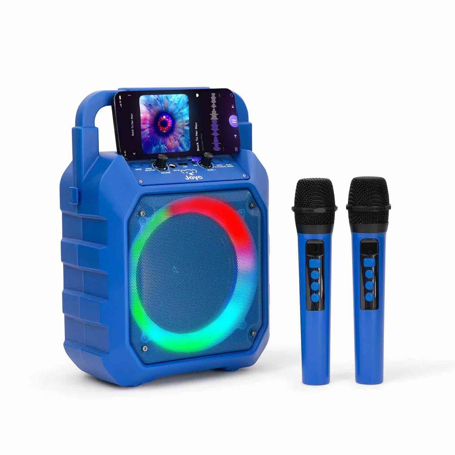 JOYC Mic Drop Karaoke Machine with 2 Wireless Mics & RGB Lights, Blu 