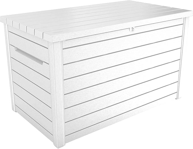 keter xxl 230 gallon deck storage box outdoor patio container ~ white