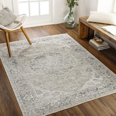 Surya Washable Dionis Gray 5 x 8 (ft) Loomed Gray Rectangular Indoor Medallion 462063