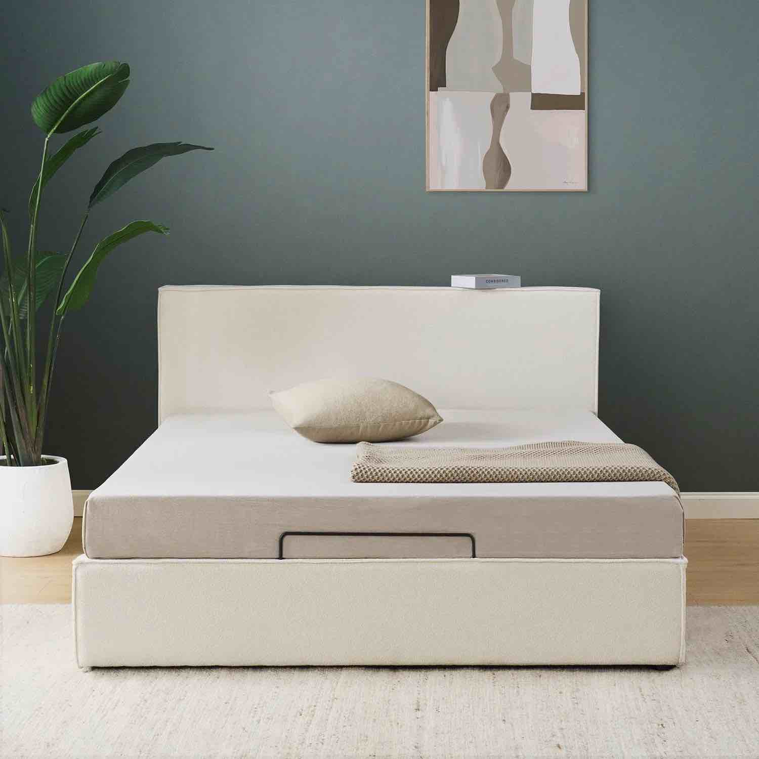 ZINUS Night Therapy Boucle Platform Bed Frame With Lifting Storage, Queen, Beige