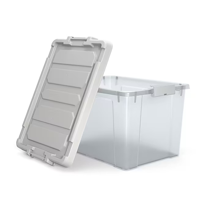 staples 78.4 qt. latch lid storage bin, clear (tr58307)