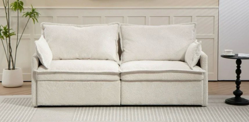 JONPONY 3 in 1 Pull Out Sleeper Sofa Couch Bed, Cloud Velvet Convertible Loveseat Futon Lounge Recliner Sofabed with Thicked Cushions and Side Storage for Living Room,Bedroom,Beige