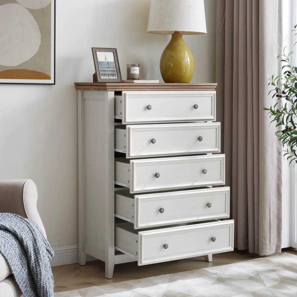 Modern 5-Drawer Dresser/Cabinet, Closet Organizer, Clothes Storage for Living Room, Beige - Beige W2275P233488