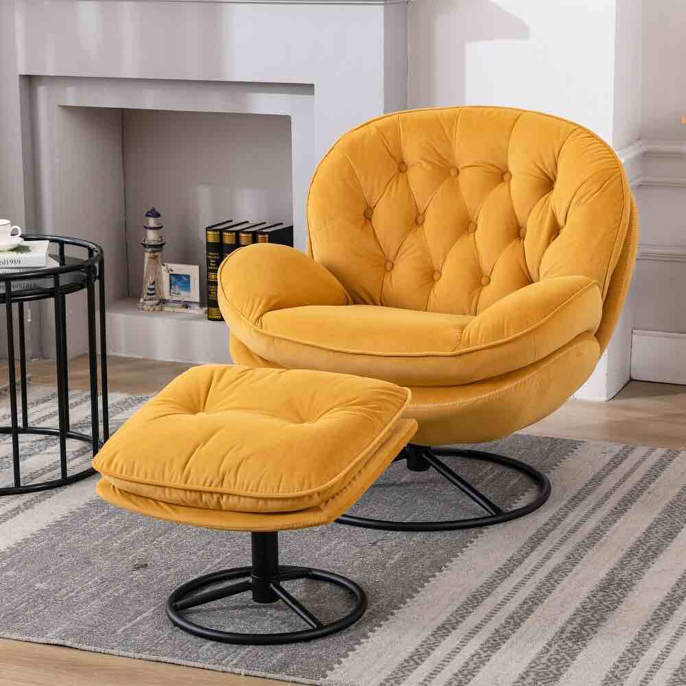 LOVMOR Accent chair TV Chair Living room Chair with Ottoman Yellow W676P232276