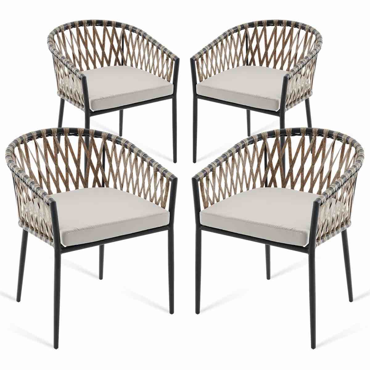 Patio Dining Chairs Set Of 4, Outdoor Rattan Chair With Cushions, Wicker Bistro Chairs For Garden, Backyard, Porch, Poolside, Deck BTCY-GY-4
