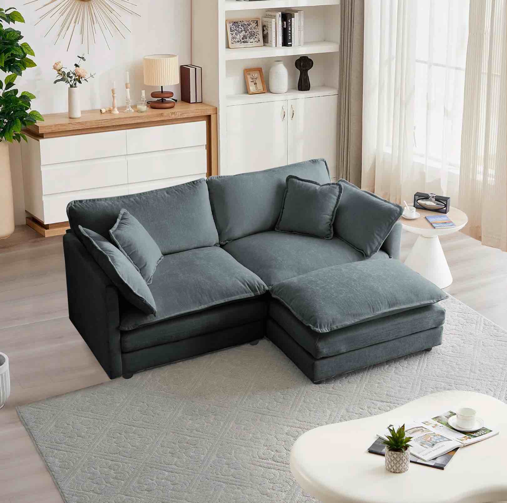 SEE DESCRIPTION Allure Sectional Sofas GY- Double Seat W/Pillows, Chenille, Grey