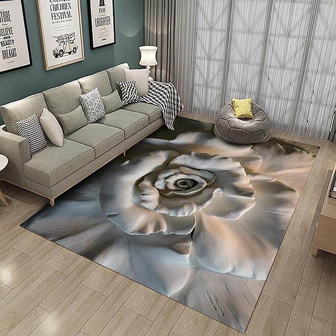 3D Gray Rose Flower Carpet 100 X 200 Cm Rug Sofa Table Blanket Non-Slip Chair Mat Corridor Carpet Entrance Door Mat Kids Room Crawl Rug, Non-Slip, Stain Resistant Easy Clean