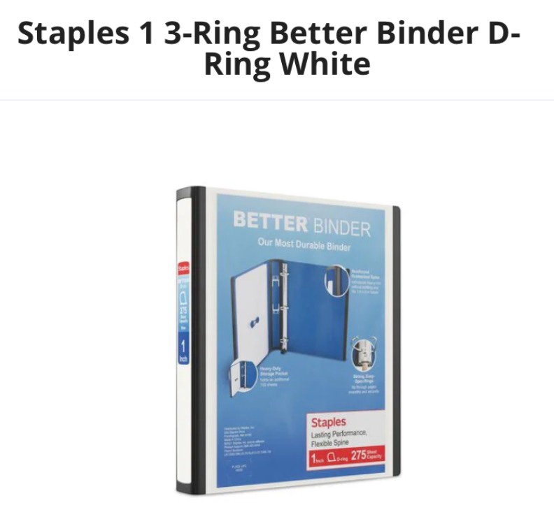 Staples 1 3-Ring Better Binder D-Ring White