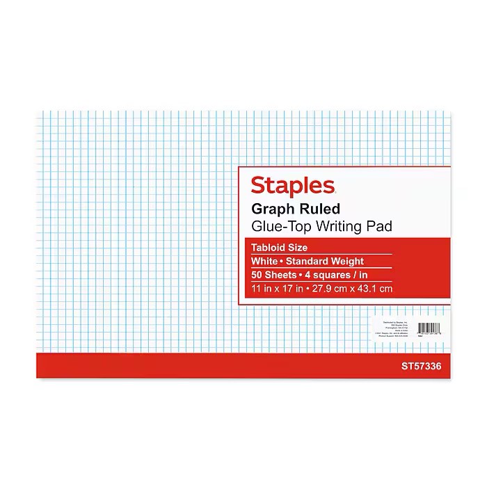 Staples Graph Pad, 8.5" x 11", Graph Ruled, White, 50 Sheets/Pad (ST57336)