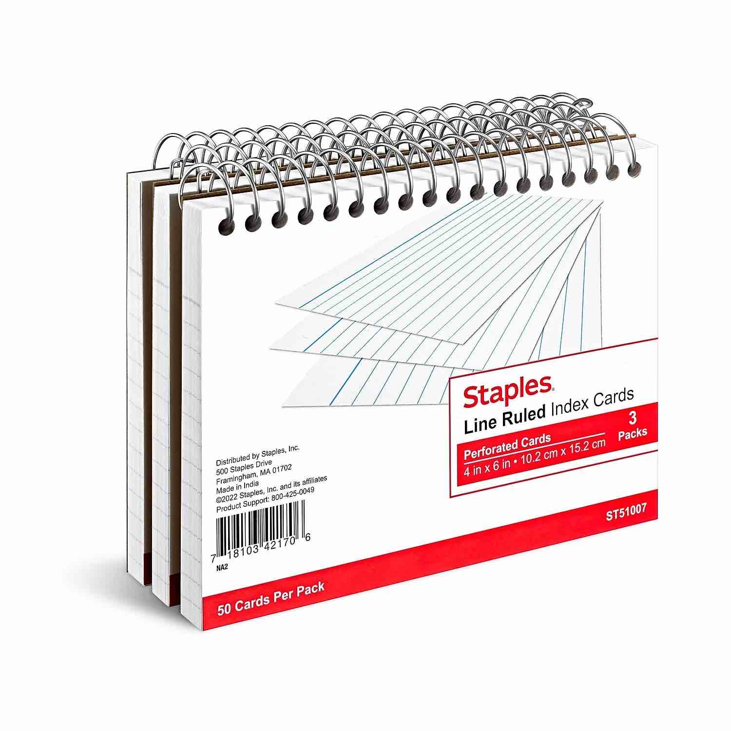 staples 4" x 6" index cards lined white 9/carton st51007-ccvs