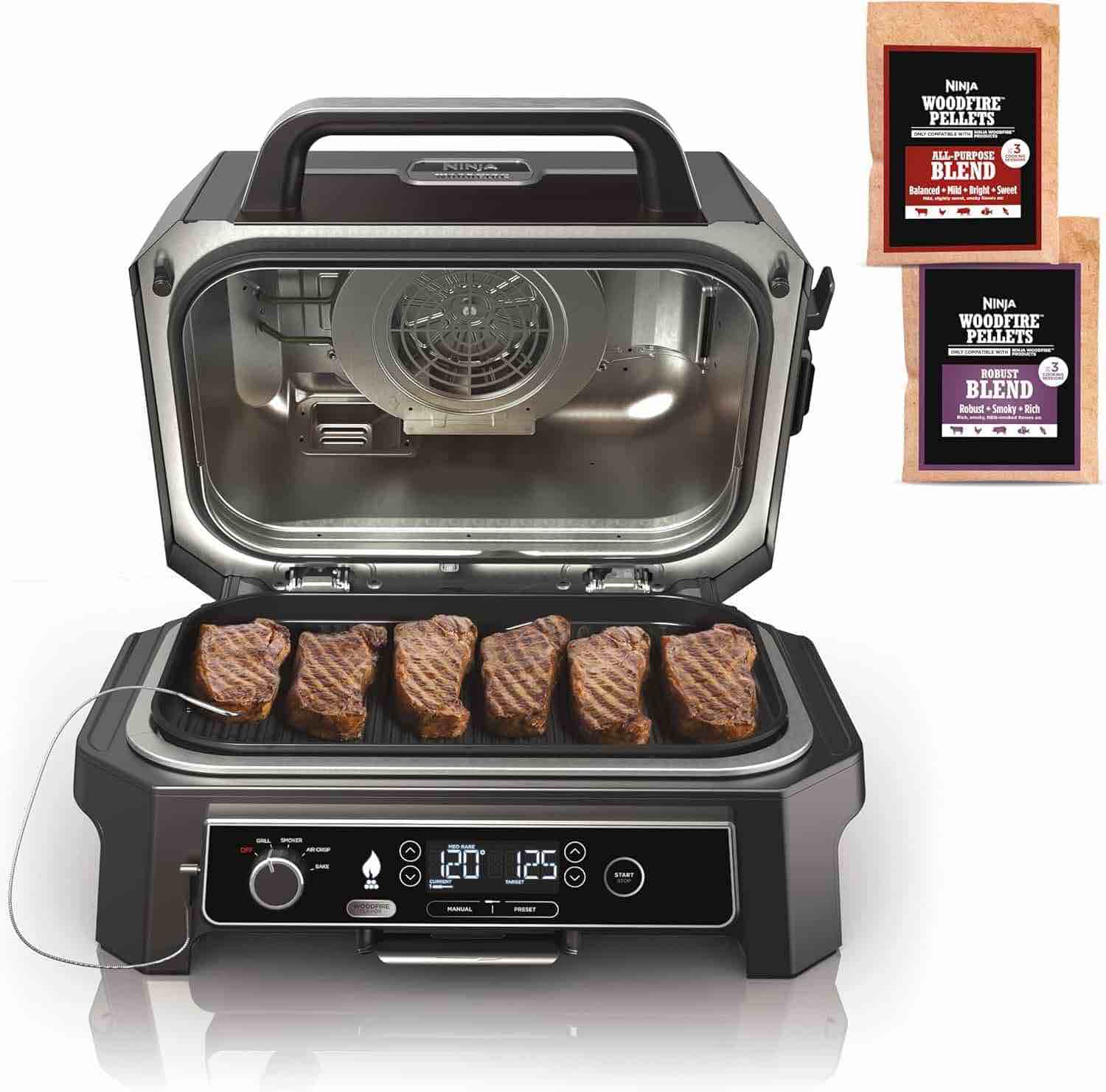 Ninja Woodfire Pro 4-in-1 XL Outdoor Grill/Smoker, Built-in Thermometer, OG853A