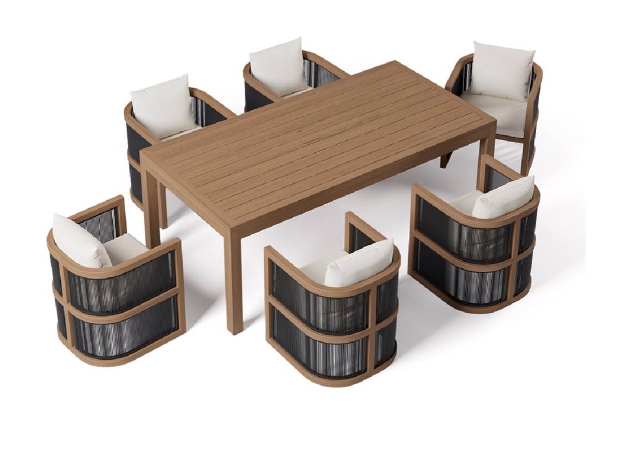 SEE DESCRIPTION 7 Pieces Outdoor Dining Set For 6 with Rectangle Table & Rope Woven Armchair in Natural HWD50C9701G01