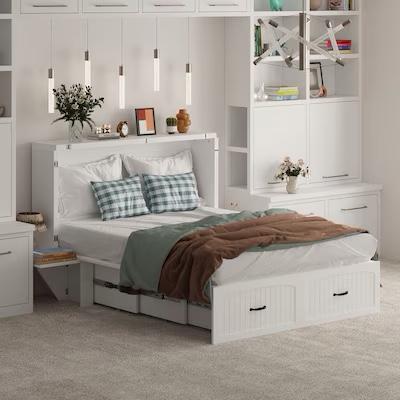 SEE DESCRIPTION FUFU&GAGA Full White Murphy Bed Storage with Headboard KF020487