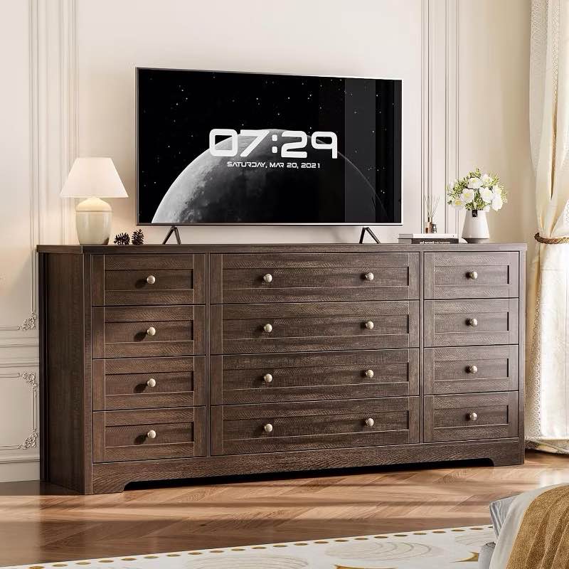 SEE DESCRIPTION 12 Drawers Wood Dressers for Bedroom, 63" Long Wooden Dresser for Living Room, Brown PHK- 3474KPYM