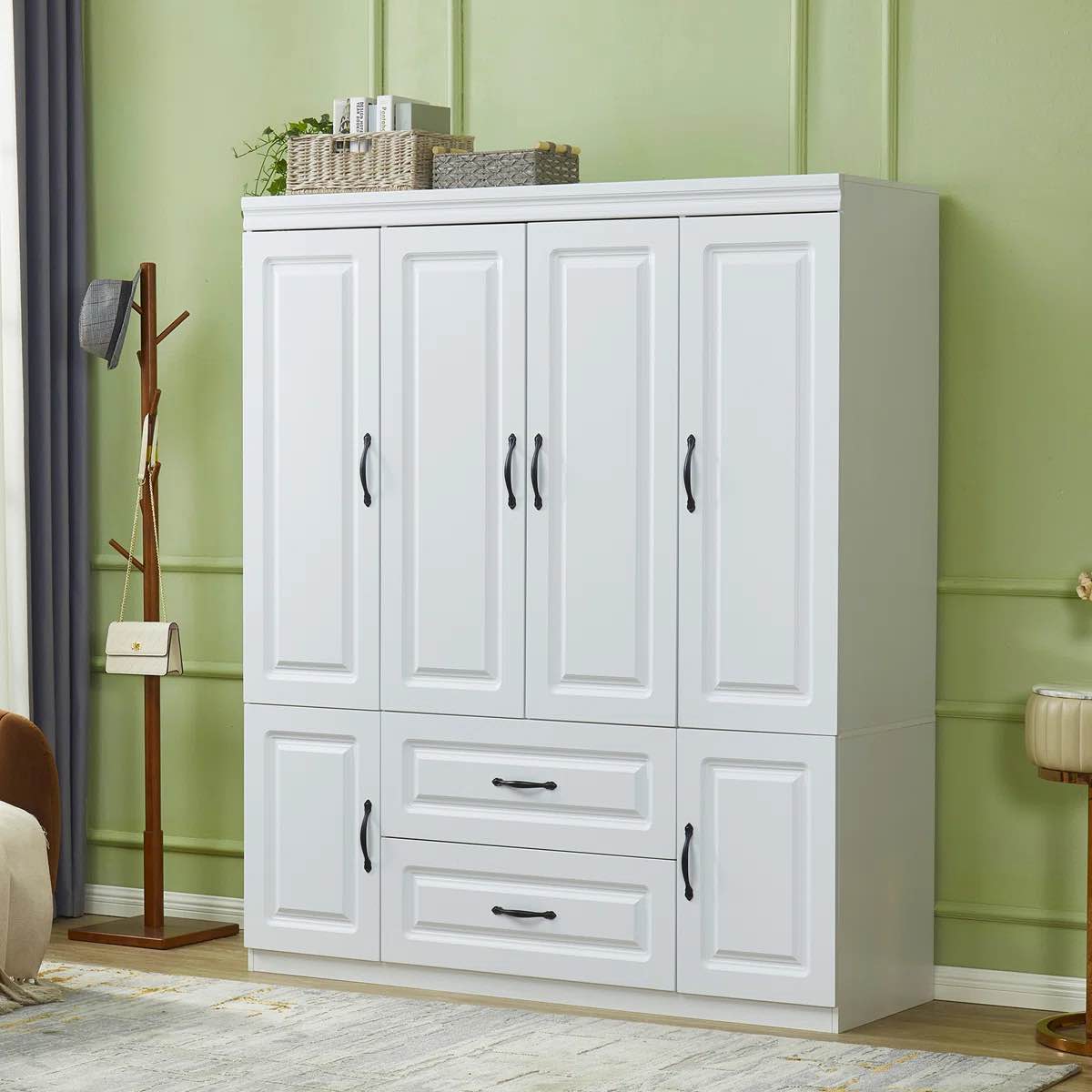 SEE DESCRIPTION Vianna White Modern Armoire with Soft-Close Doors — MDF Wardrobe Closet with Shelves & Drawers