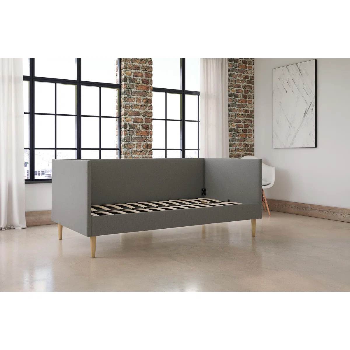 DHP Franklin Mid Century Upholstered Daybed  Full Size  Grey Linen