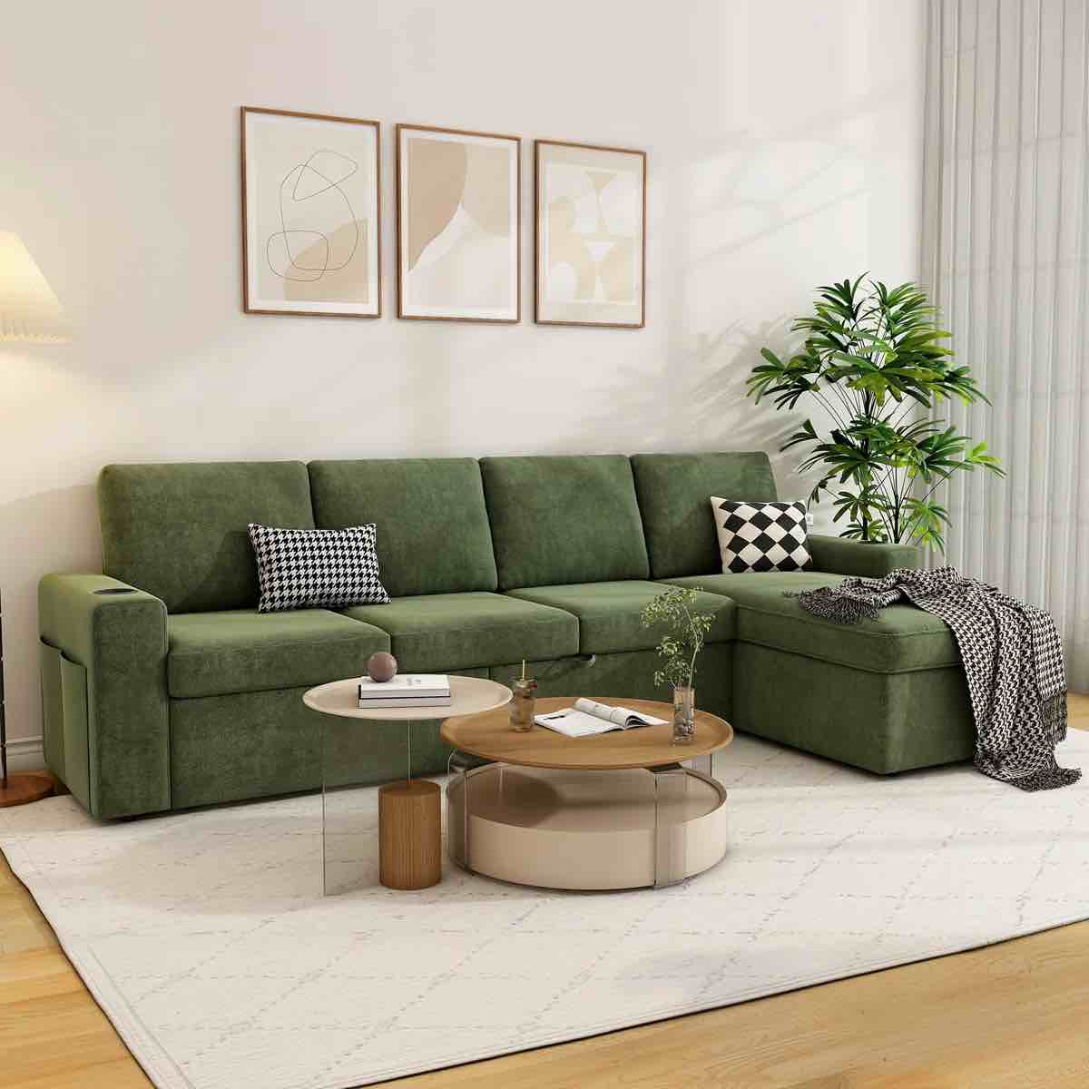 SEE DESCRIPTION Hatuner 100.5'' Upholstered Sleeper Sofa, L-Shaped Sofa Bed with Storage Chaise
