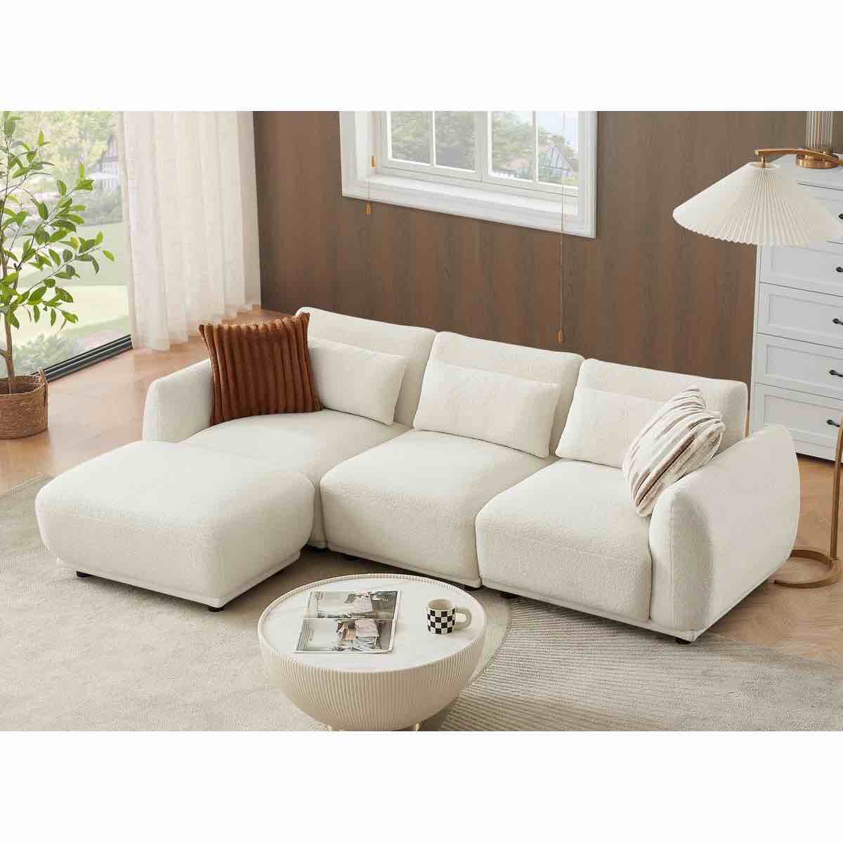 SEE DESCRIPTION Ballyrobert 4 - Piece Upholstered Sectional Teddy Wool Modern Sectional Sofa 3 Seat L Shaped Convertible Modular Sectional Sofa with Reversible Ottoman