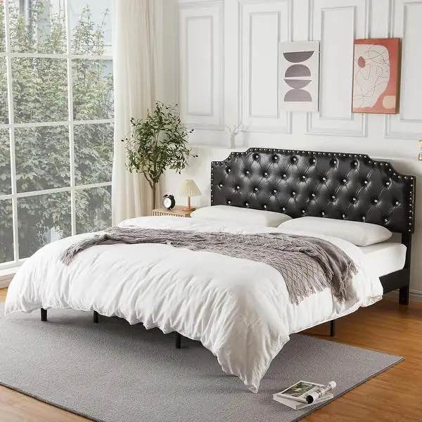 Platform Bed Frame With Headboard Pu Leather Upholstered - King PHO_1075M3FJ