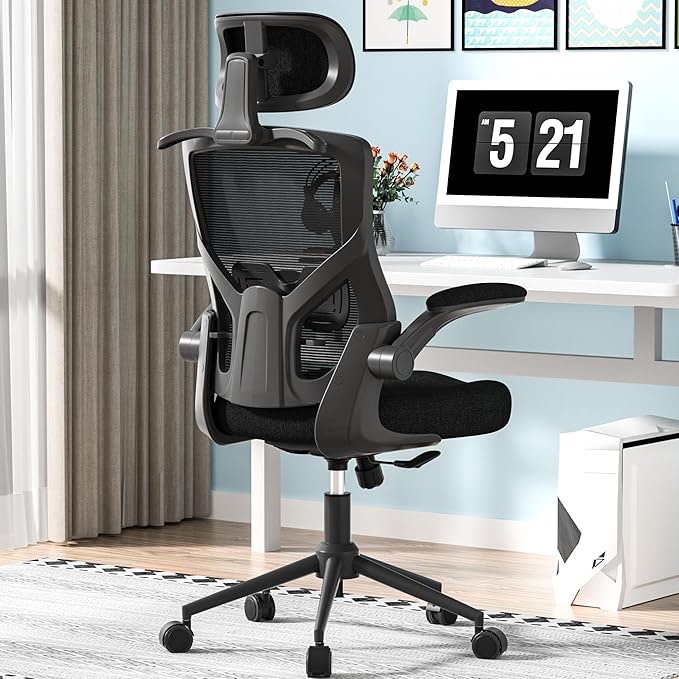 Ergonomic Office Chair, High Back Mesh Desk Chair with Thick Molded Foam Cushion, Coat Hanger, Adjustable Headrest, Lumbar Support