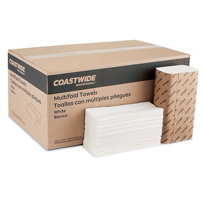 Coastwide Professional™ Multifold Paper Towels, 1-ply, 150 Sheets/Pack, 16 Packs/Carton 