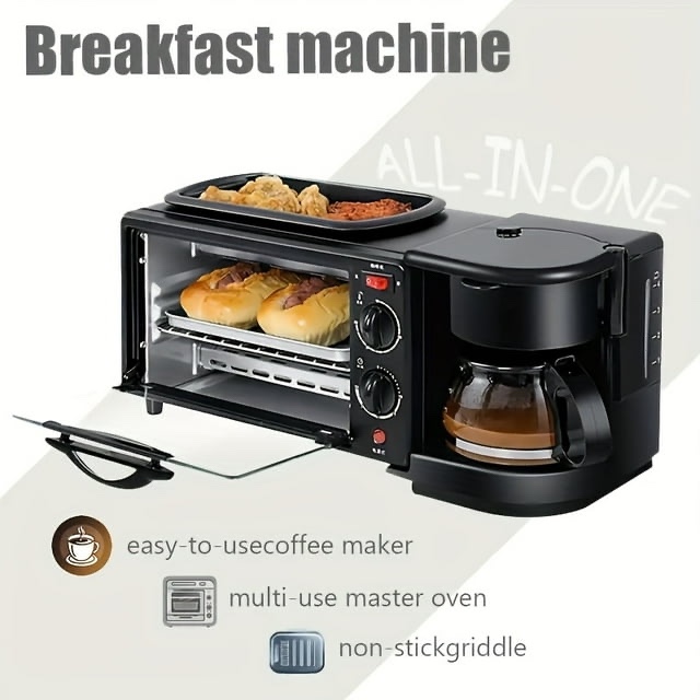 Nostalgia 3-in-1 Breakfast Station - Includes Coffee Maker, Toaster Oven, Oven, Non-Stick Fry Pan And 4-Slice Toaster - Multi-Function