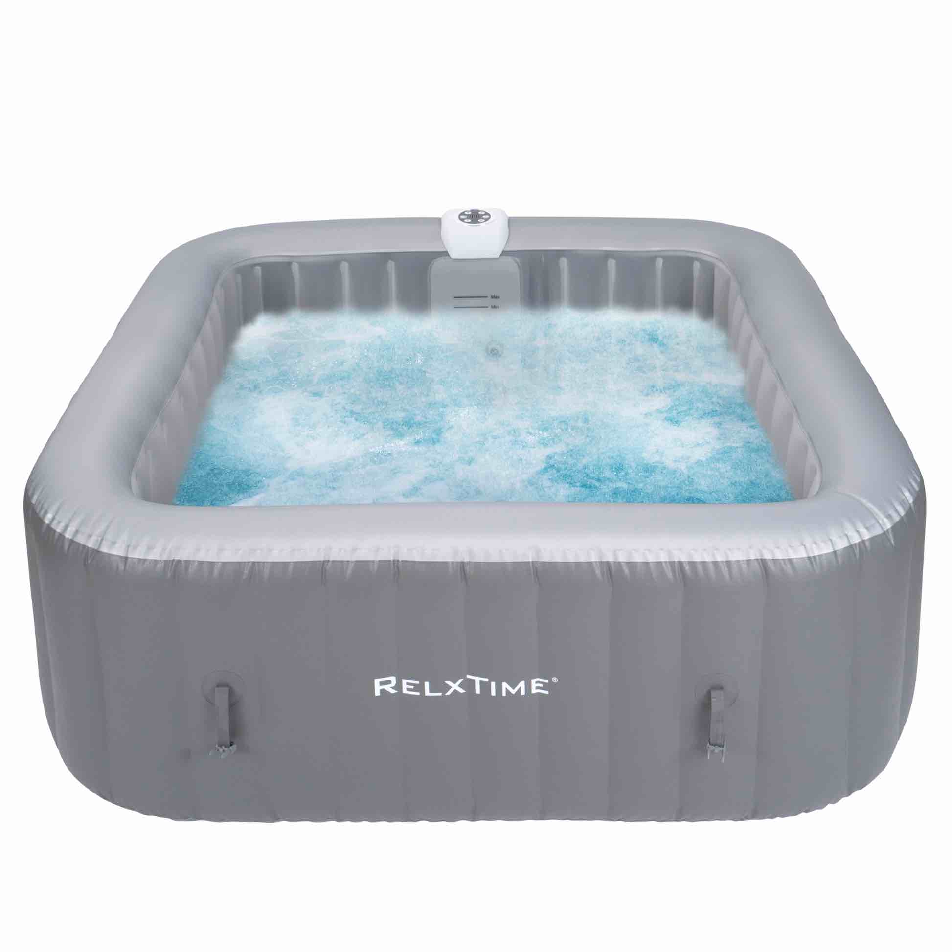 RELXTIME 6 PERSON SQUARE INFLATABLE HOT TUB 130 MASSAGING AIR JETS GREY LAMINATED CLASSIC SPA - HS003 