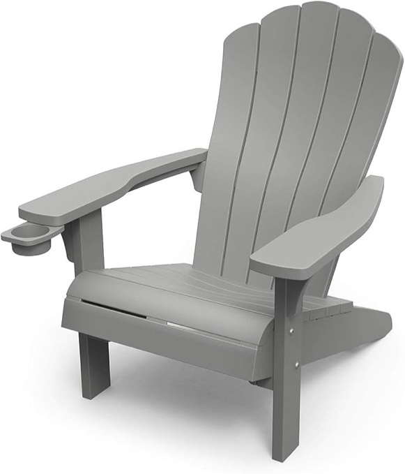 Plastic Keter Outdoor Patio Garden Deck Furniture Resin Adirondack Chair with Built-in Cup Holder (Grey)