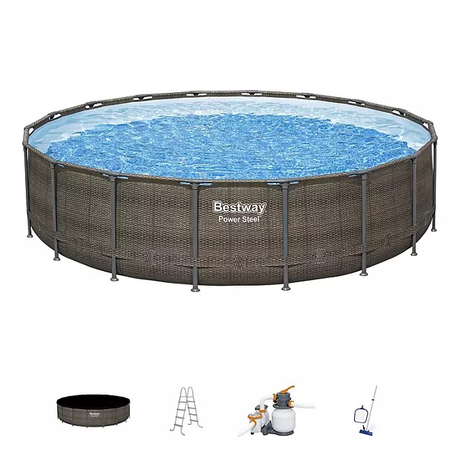 Bestway Power Steel Round Above Ground Pool Set, 18’ x 48” 