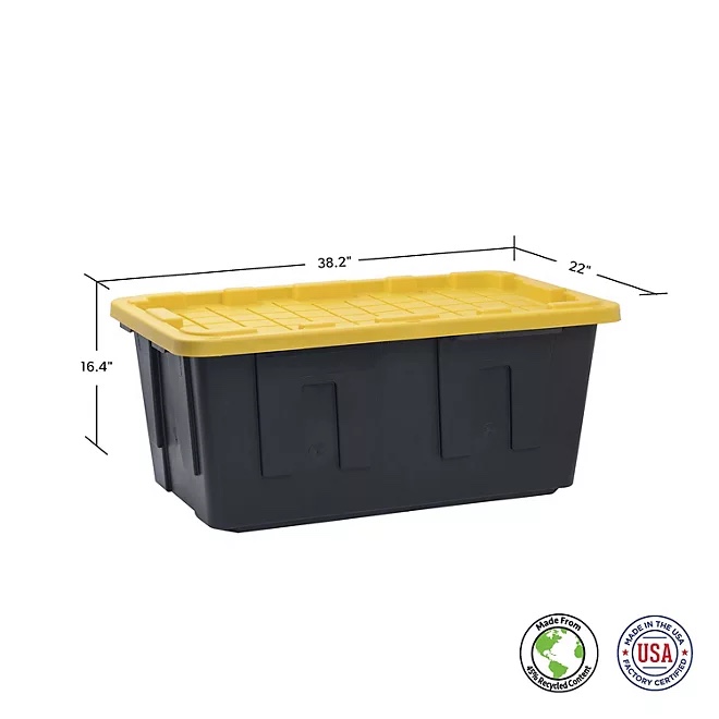 Member's Mark 40 Gallon Heavy-Duty Black and Yellow Storage Tote,  2 pack 