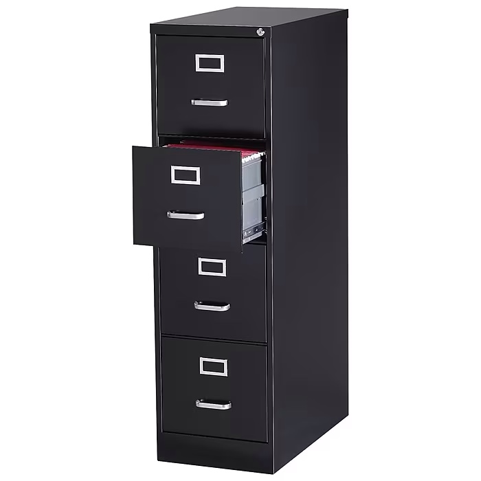 Staples Commercial 4-Drawer Vertical File Cabinet, Locking, Letter, Black, 25"D (25164D) 
