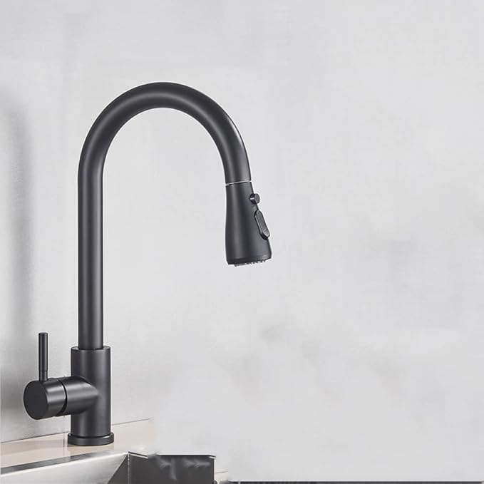Black Pull Out Kitchen Sink Faucet Deck Mounted Stream Kitchen Mixer Tap Bathroom Kitchen Hot Cold Tap,Matte Black B,1