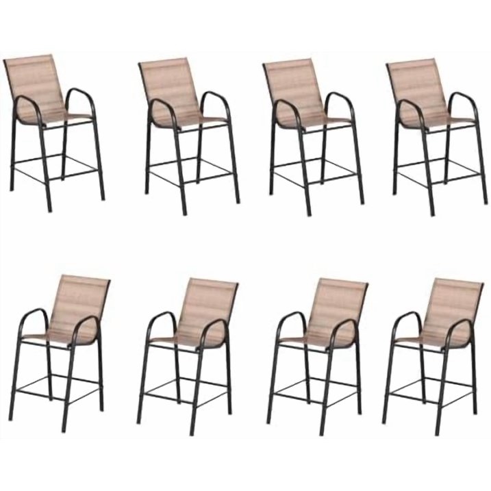 6-Piece Outdoor Bar Stool Set - High-Back Textilene Chairs & Weatherproof Steel Frame, 330lb Capacity Patio Furniture for Backyard/Balcony/Porch, Quick Assembly & Rust-Resistant. ( SIZE  26”LX22”WX50”H )