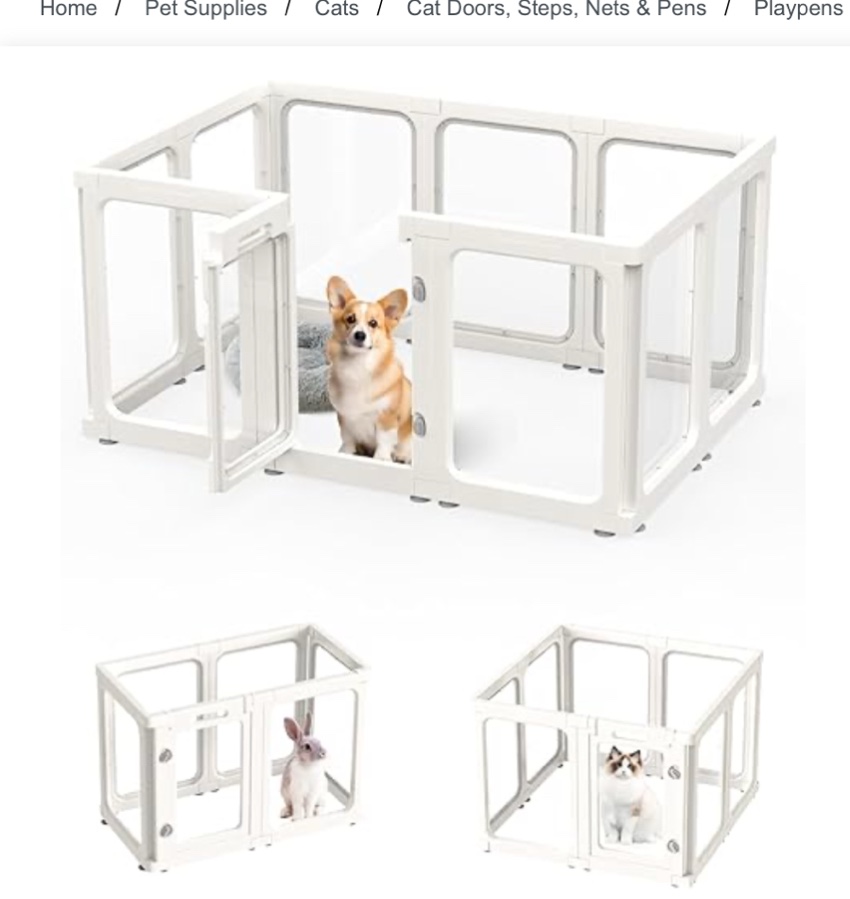 Dog Playpen, Clear Acrylic Plastic Puppy Playpen Indoor, Pet Pen for Puppy Cat Bunny, Transparent Easy Assemble Foldable Whelping Box for Dogs, Puppy Playpen with Gate   ( SIZE. 26.4*20.1*5.1* INCH ) 