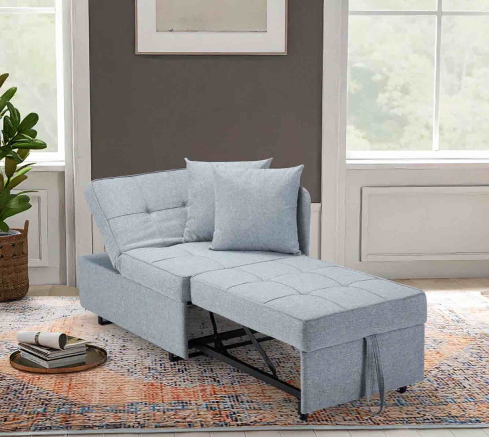 EROMMY 3-In-1 Sleeper Sofa Chair Bed , 5-Position Adjustable Backrest Sofa Bed With Faux Linen Sofa Fabric, Fold Out Chair Bed, Light Gray   ( size 40.0*26.8*15.4 inch ) 