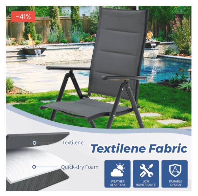 EROMMY 2-Piece Patio Dining Durable Aluminum Chairs Furniture(Dark Gray) 