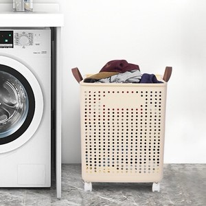 Laundry Basket with Wheels, Foldable Laundry Basket, Plastic Clothes Basket for Bedroom, Narrow Narrow Laundry Assorter with Handle, Blanket Storage for Laundry Room(YELLOW LARGE AND WHITE SMALL)