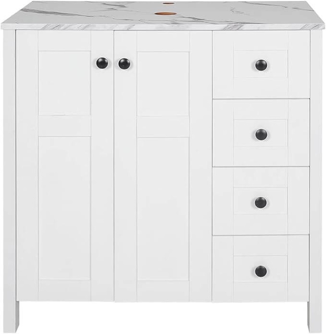 Wood White 32-Inch Bathroom Vanity Without Mirror-BA024