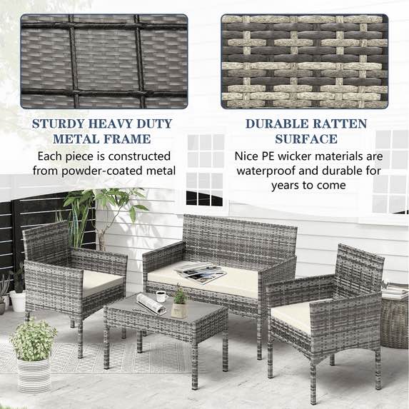 Erinnyees 4 Piece Rattan Outdoor Patio Bar Set, Gray/Beige