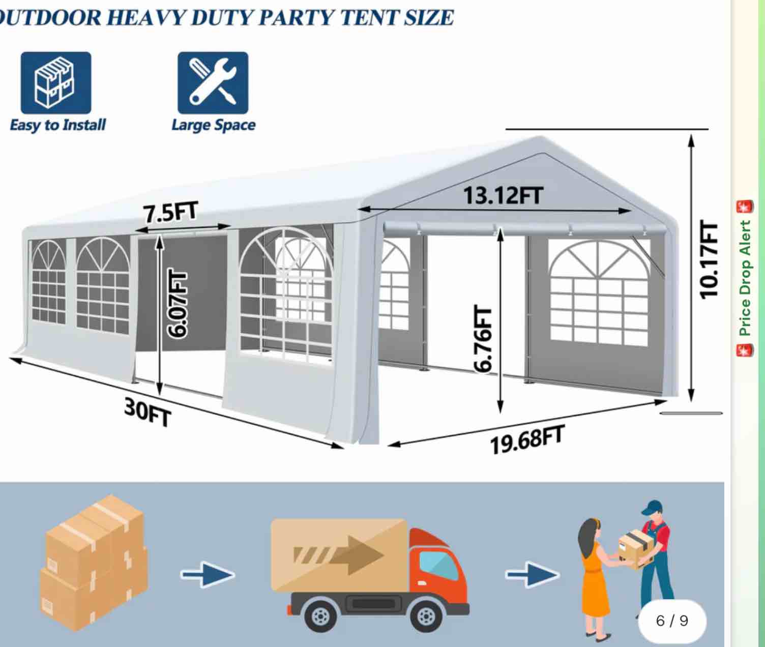 20x30 ft Party Tent Heavy Duty Canopy Tent with Removable Sidewall & 4 Sand -(Incomplete) ( 1 Of 4   only 2 Box For Pickup  )