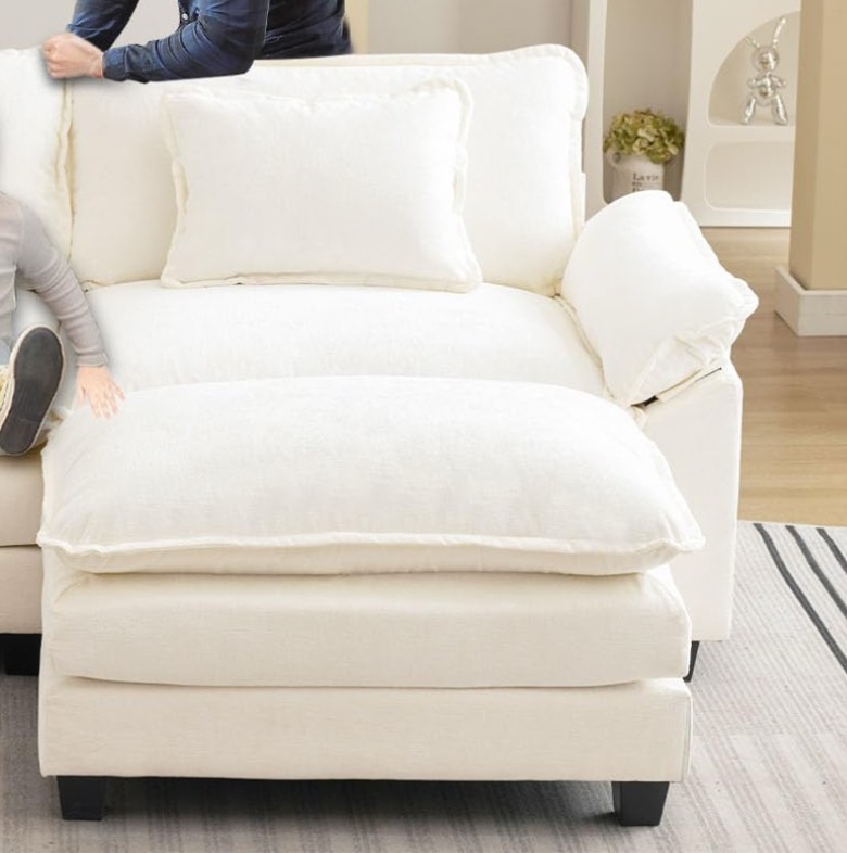 86" Comfy Cloud Sofa Couch with Throw Pillows, Upholstered Deep Seat Cozy Sofa Sleeper with Movable Ottoman, Modern L-Shaped Modular Sectional Sofa for Living Room, DIY Combination ( IncompleteThis is only the part of the photo ) 