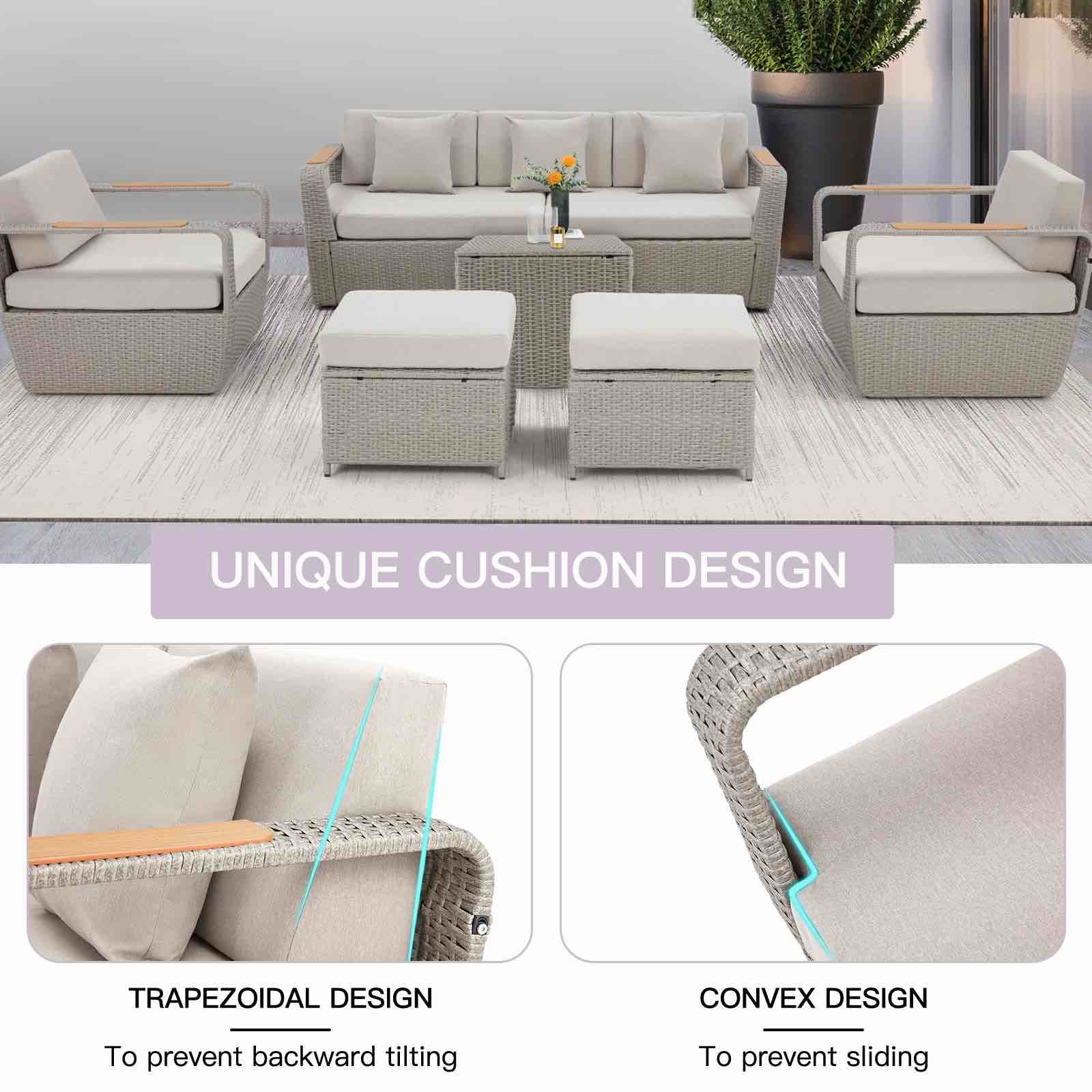  Erommy 6 Pcs Patio Furniture Set With Thick Cushion And Coffee Table, ( Different Color Gray incomplete  3 of 3   Only 2 Box For Pickup ) 