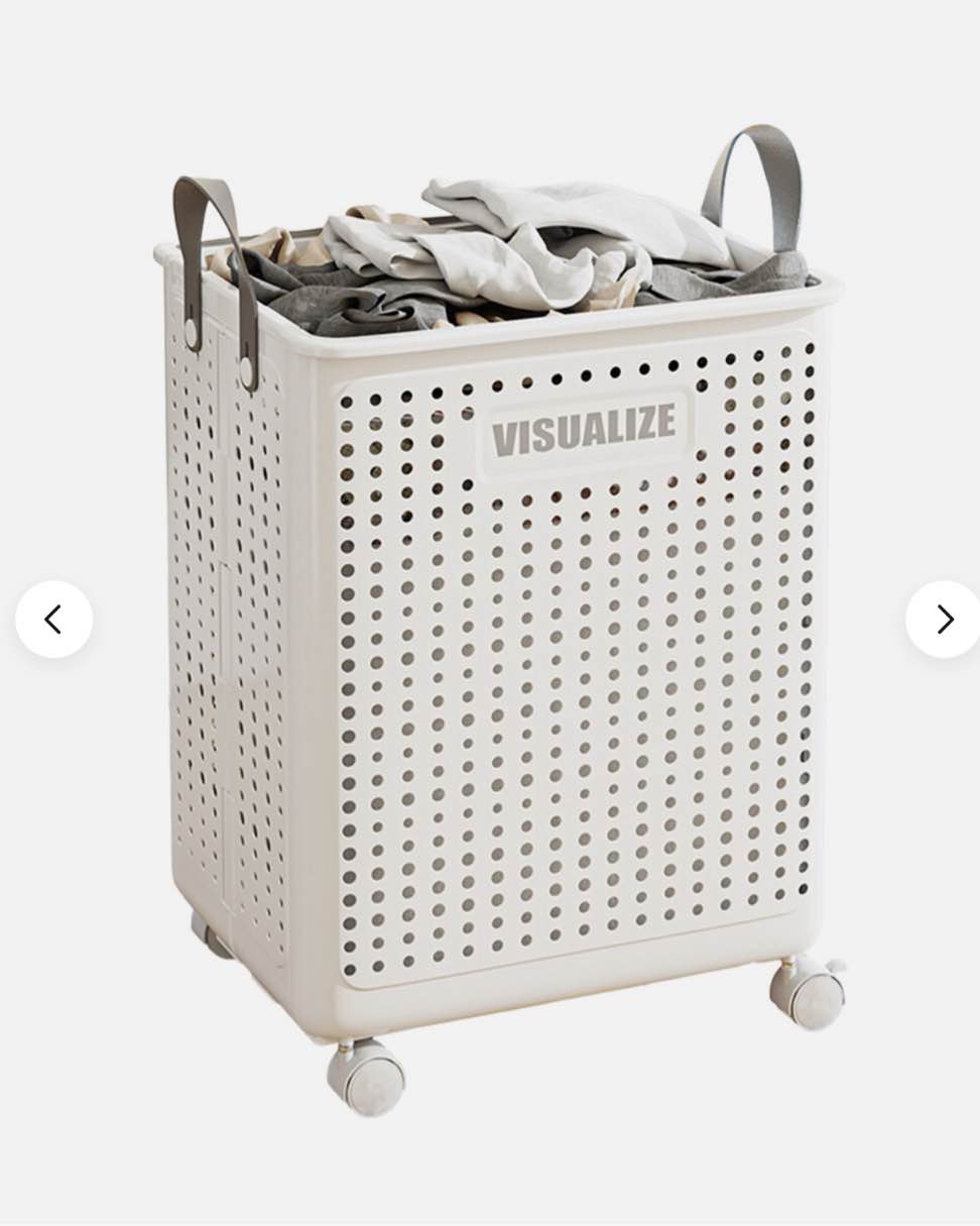 Collapsible Laundry Basket with Wheels and Handle, Plastic Foldable Laundry Hamper, Versatile Portable Storage Basket, Durable and Practical for Laundry and Bathroom (White, Large And Yellow Medium ) 