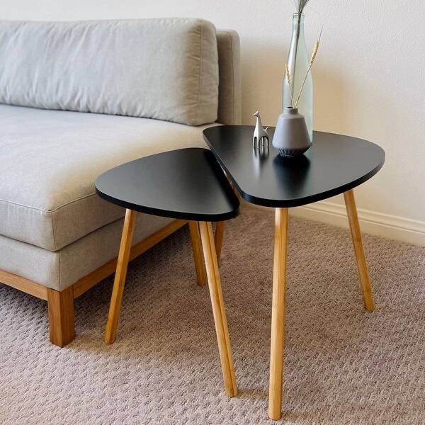 Black Triangle  Shape Nesting Tables,Set of 2 ( 24.80X17.32X2.87 inch) 