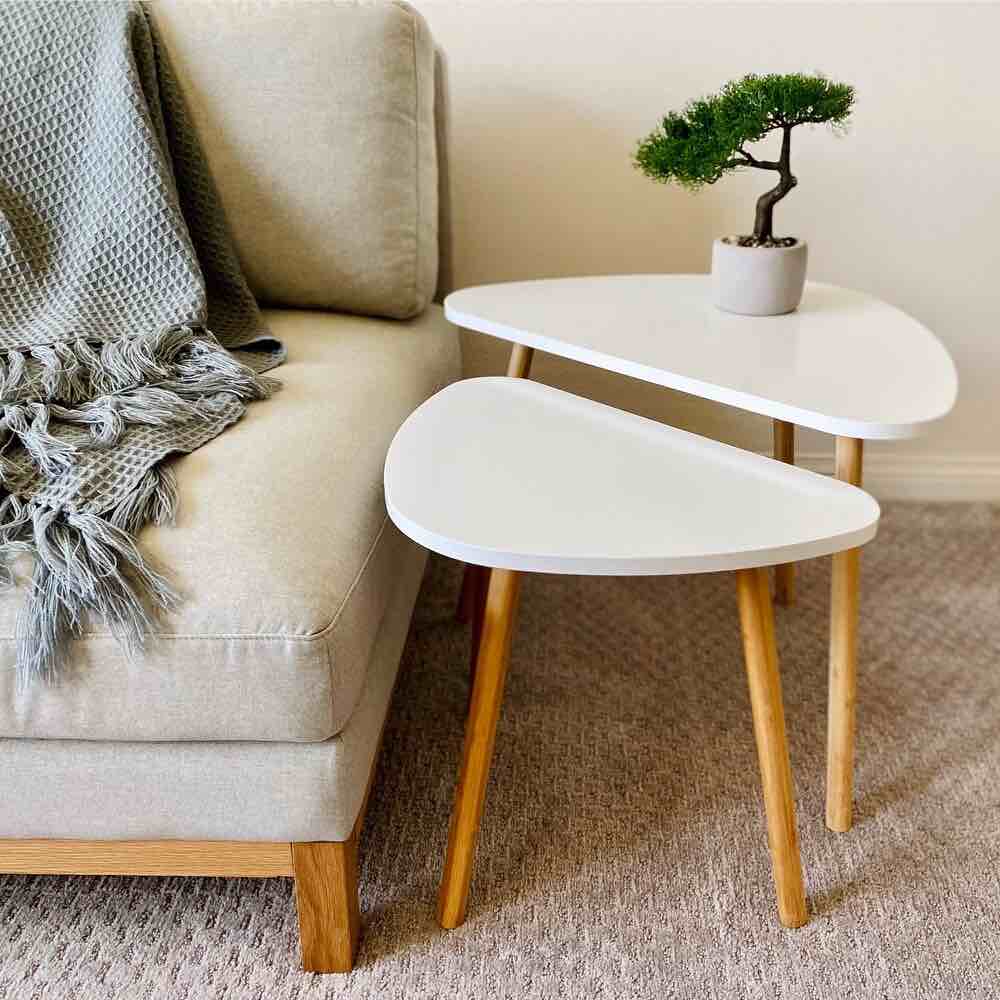 White Triangle  Shape Nesting Tables,Set of 2 ( 24.80X17.32X2.87 inch) 