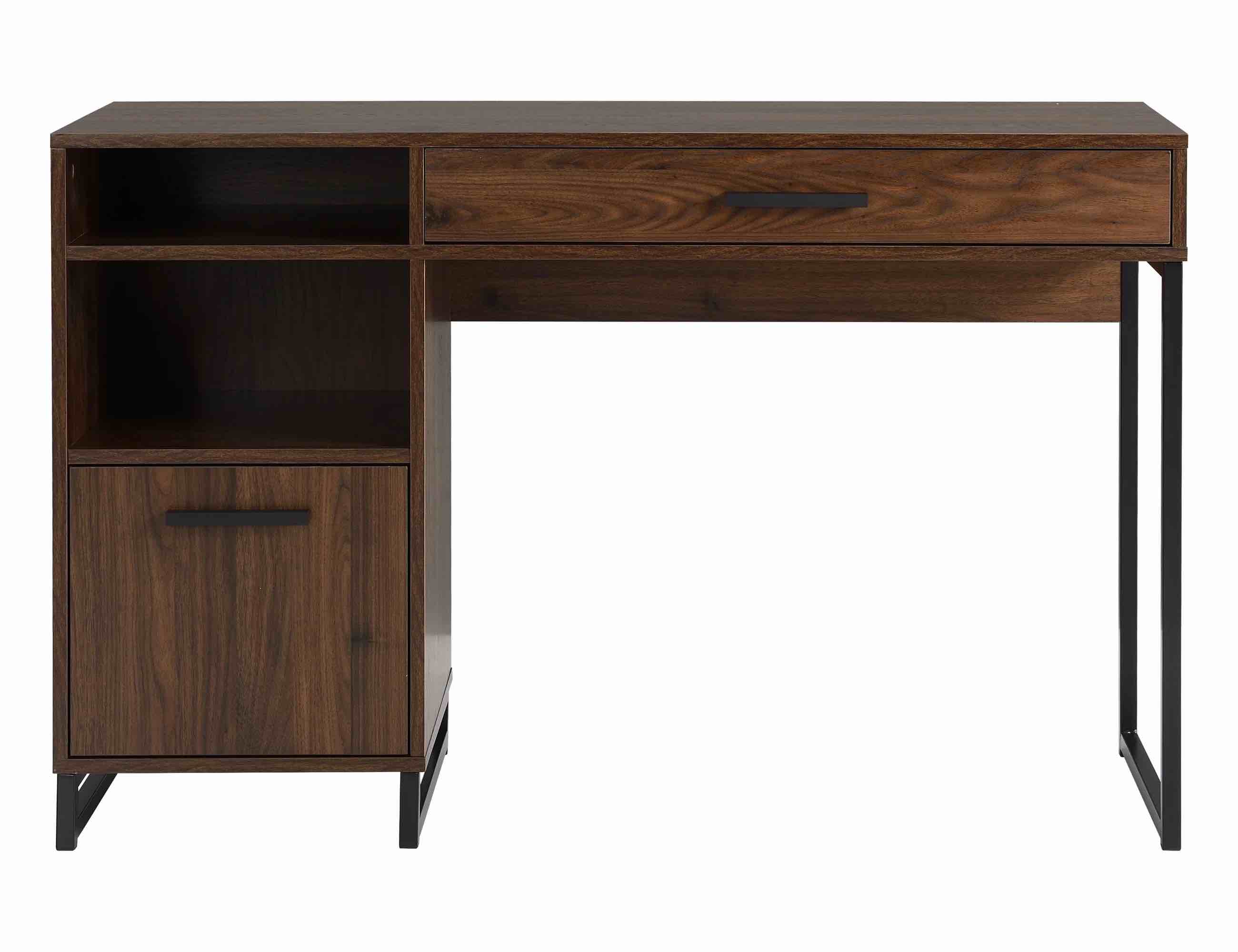 Mainstays Wood & Metal Writing Desk with 1 Drawer and 1 Door for Teen Adult,29.92 in, Canyon Walnut Finish.