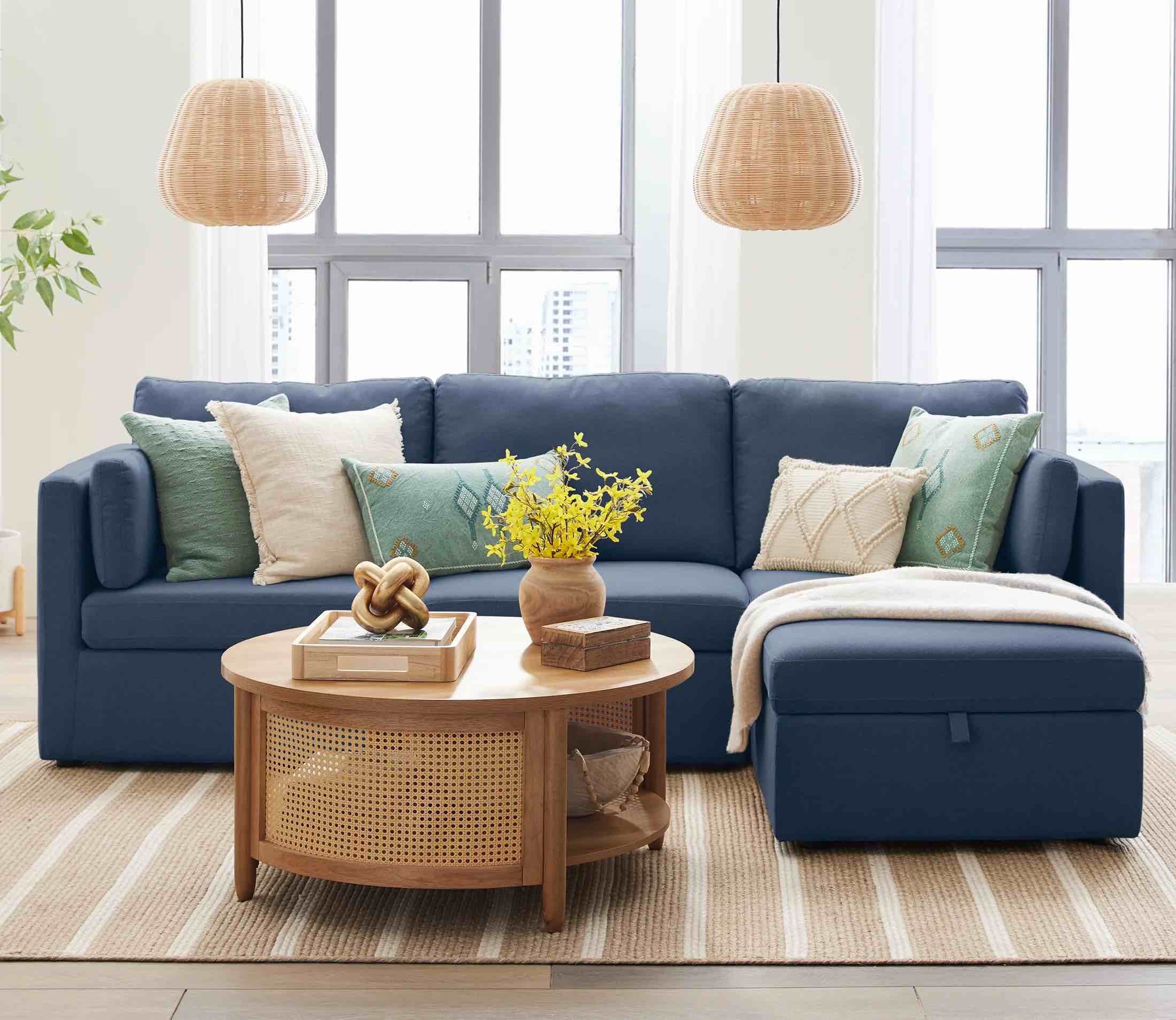 Better Homes & Gardens Modular Sectional Sofa with Storage Ottoman, RAF Chair Blue BH3436211066123