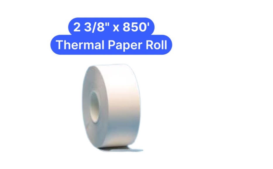 Alliance atm rolls, 2-3/8 x 850’ 55 Gmail thermal 1 ply coated side out, 8 rolls