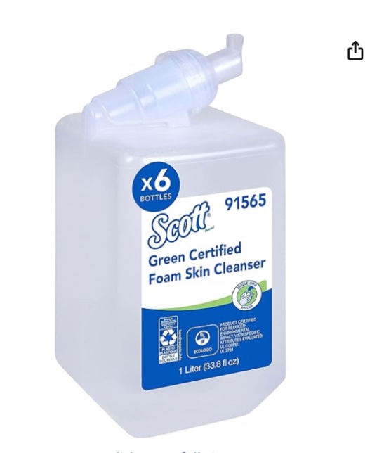 Scott Professional Green Certified Foam Hand Soap (91565), 1.0 L, Foaming, Clear, No Fragrance Added, Manual Refills, Ecologo, NSF E-1 Rated 