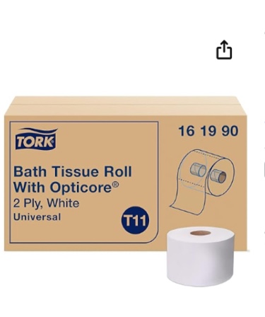 Tork OptiCore Mid-size Toilet Paper Roll White T11, Universal, 2-ply, 36 x 865 sheets, 161990